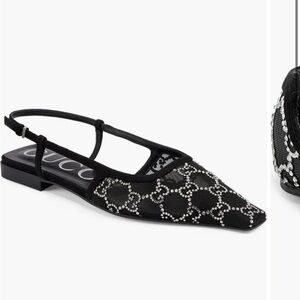GG Crystal Embellished Pointed Toe Slingback Flat (Women) worn one time